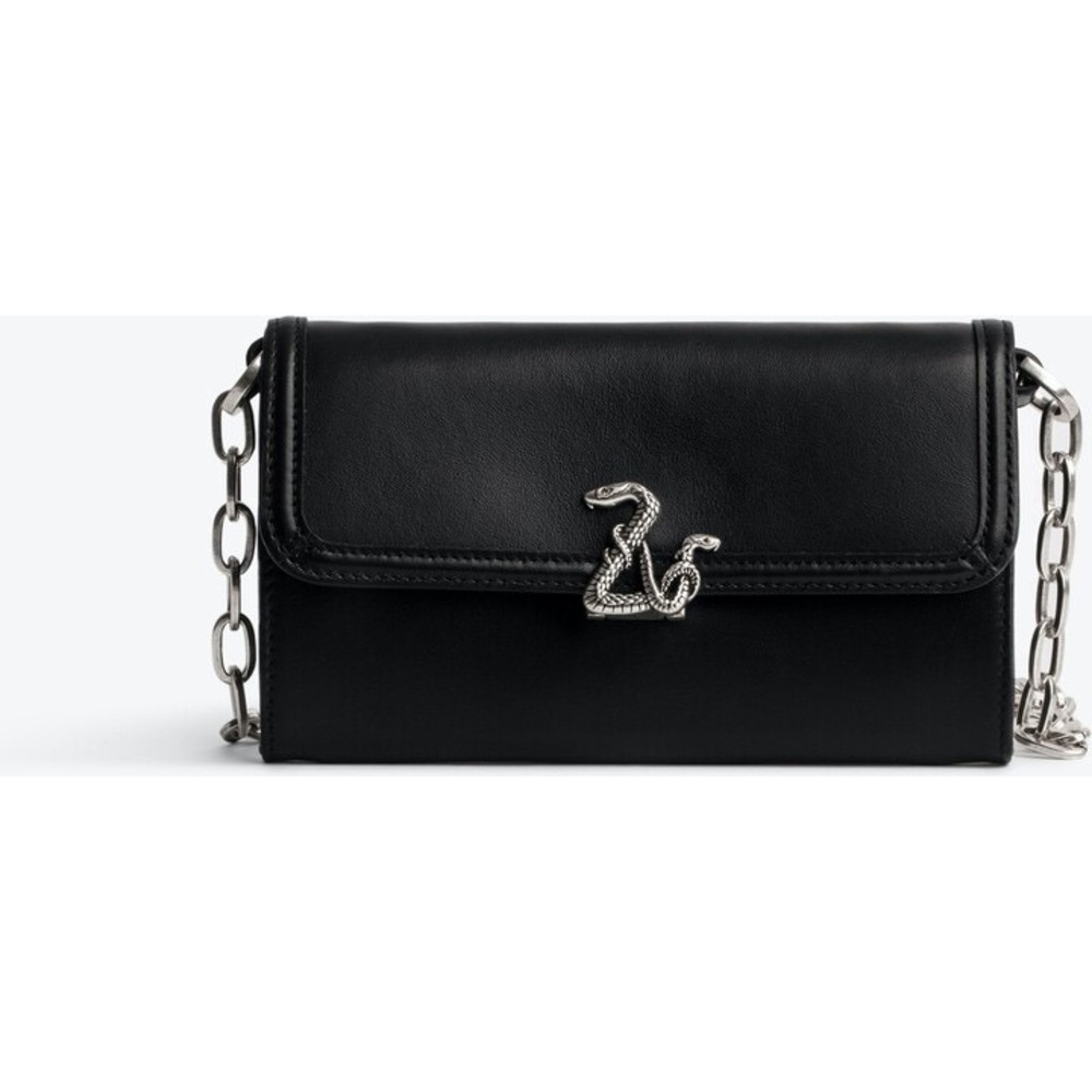 Zadig & Voltaire ZV Initiale Snake Le Long‎ Black Leather Chain Clutch Bag $448